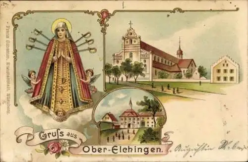 Litho Oberelchingen Elchingen in Schwaben, Kirche, Gnadenbild