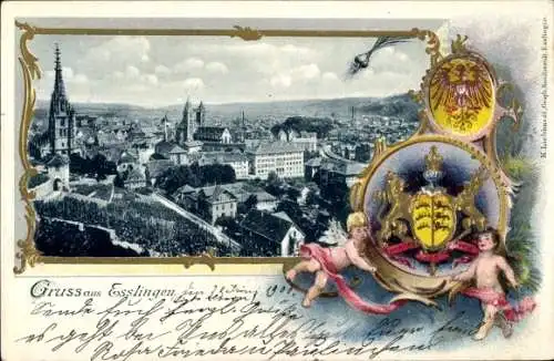 Präge Wappen Ak Esslingen am Neckar, Gesamtansicht