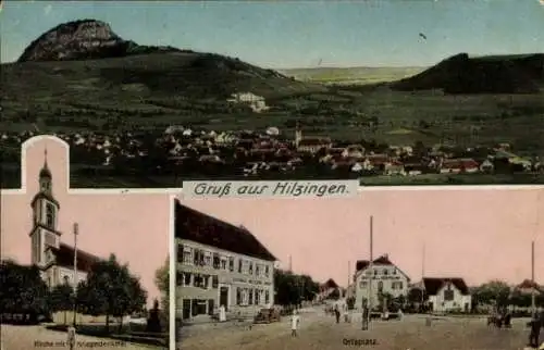 Ak Hilzingen im Hegau, Gesamtansicht, Kirche, Kriegerdenkmal, Ortsplatz