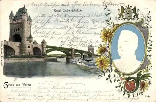 Präge Ak Worms am Rhein, Ernst Ludwig Brücke, Großherzog Ernst Ludwig