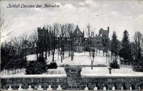 Ak Jelowka Lassen bei Dünaburg Lettland, Schloss, Kriegszerstörungen, I. WK, Winter