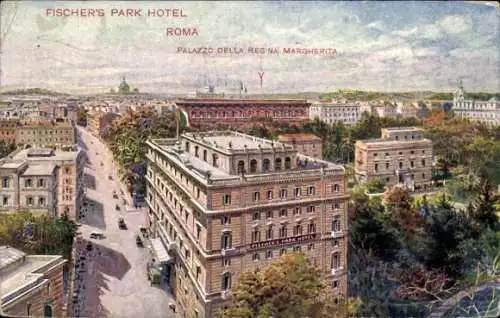 Künstler Ak Roma Rom Latium, Fischers Park Hotel, Palazzo della Regina Margherita