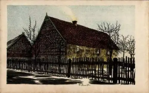 Künstler Ak Lark, Horní Lomany Oberlohma Františkovy Lázně Franzensbad Reg. Karlsbad, Haus