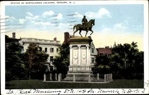 Ak Newark New Jersey USA, Statue von Bartolomeo Coleone