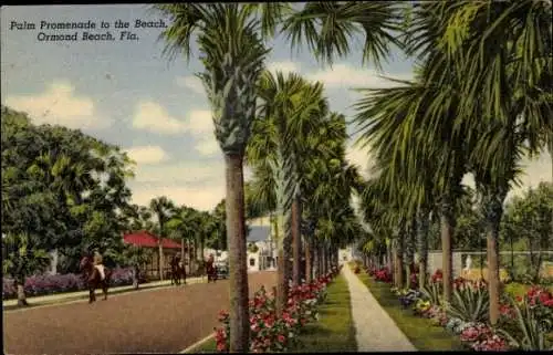 Ak Ormond Beach Florida, Palmenpromenade zum Strand