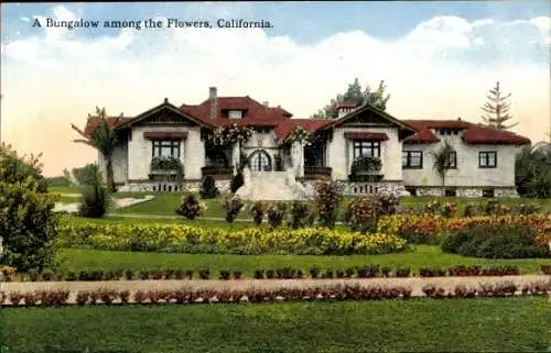 Ak Kalifornien USA, Bungalow unter den Blumen