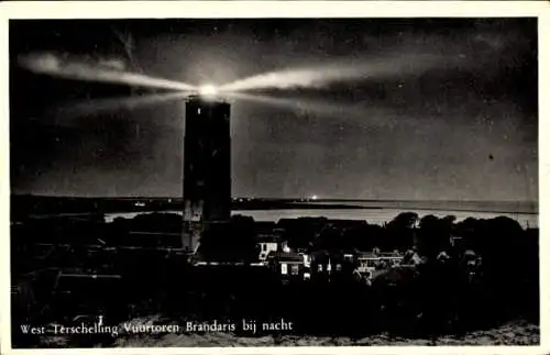 Ak West Terschelling Friesland Niederlande, Brandaris, Leuchtturm bei Nacht