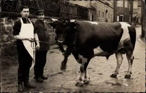 Foto Ak Pirna an der Elbe, Schlachterei Gröschel