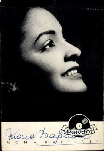 Ak Sängerin und Schauspielerin Mona Baptiste, Seitenportrait, Polydor, Autogramm