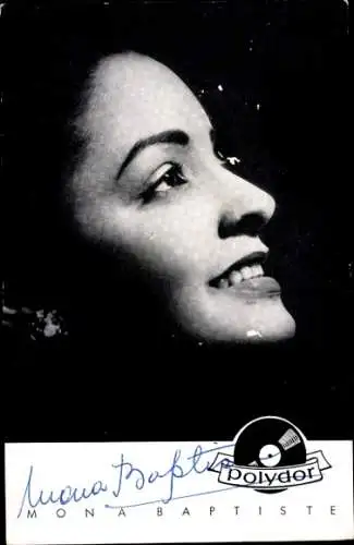 Ak Sängerin und Schauspielerin Mona Baptiste, Seitenportrait, Polydor, Autogramm