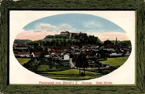 Präge Passepartout Ak Bitche Bitsch Lothringen Moselle, Panorama, Festung, Katholische Kirche