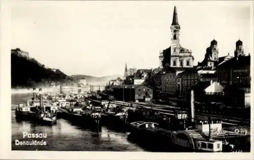 Ak Passau in Niederbayern, Donaulände, Hafen, Dampfer