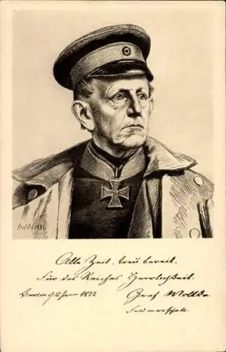Künstler Ak Generaloberst Helmuth Johannes Ludwig von Moltke, Portrait, Eisernes Kreuz, DRK