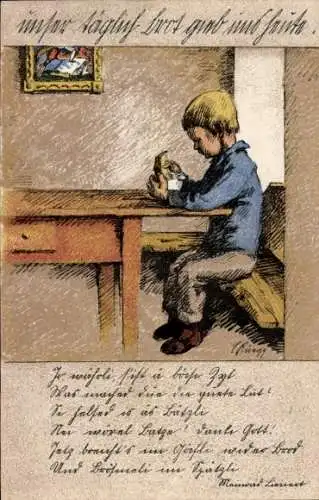 Künstler Ak Kriegsnotunterstützung der Stadt Zürich, Kind am Tisch, Essen