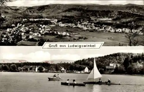 Ak Ludwigswinkel Dahner Felsenland, Stadtpanorama, Seepartie, Ruderer