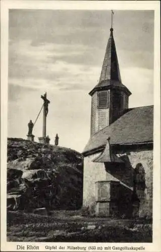 Ak Kleinsassen Hofbieber, Gipfel der Milseburg mit Gangolfuskapelle, Kruzifix