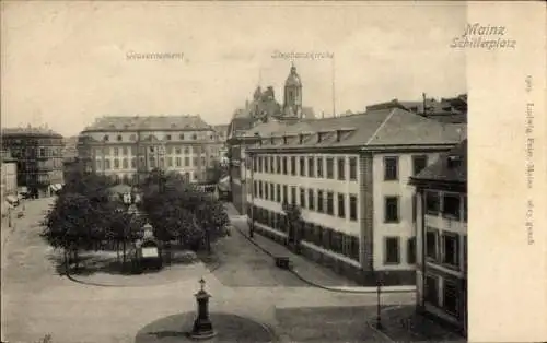 Ak Mainz am Rhein, Am Schillerplatz, Gouvernement und Stephanskirche