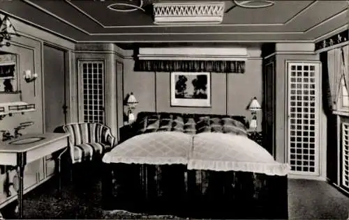 Ak Dampfschiff der Hamburg Amerika Linie, HAPAG, Innenansicht, Luxuskabine