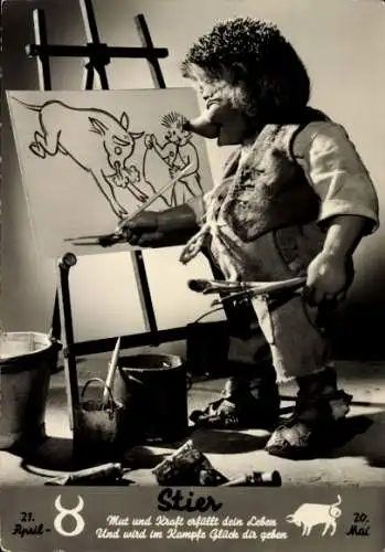 Ak Mecki der Igel als Maler, Sternzeichen Stier