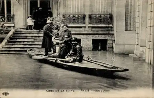 Ak Paris, Überschwemmung der Seine, Palais d'Orsay, Januar 1910