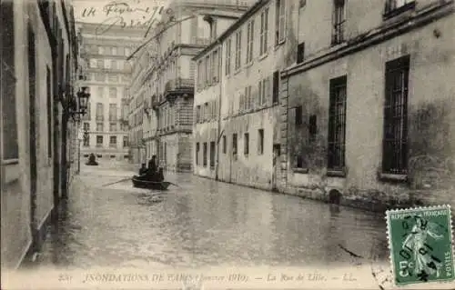 Ak Paris VII, Rue de Lille, Die große Seineflut, Januar 1910