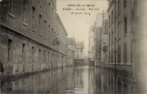 Ak Paris VII, Rue Cler, Die Seineflut, 28. Januar 1910