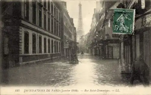 Ak Paris VII, Rue Saint Dominique, Die große Seineflut, Januar 1910