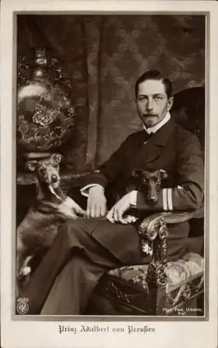 Ak Prinz Adalbert von Preußen, Sitzportrait, Hunde, NPG 4689