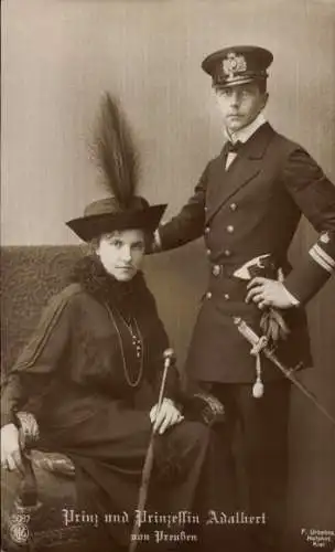 Ak Prinz Adalbert von Preußen, Adelheid von Sachsen Meiningen, Portrait, Uniform