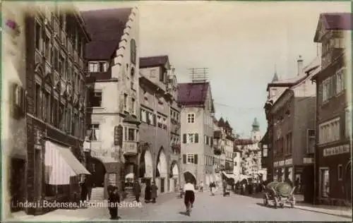 Ak Lindau am Bodensee Schwaben, Maximilianstraße, Geschäfte, Kirche