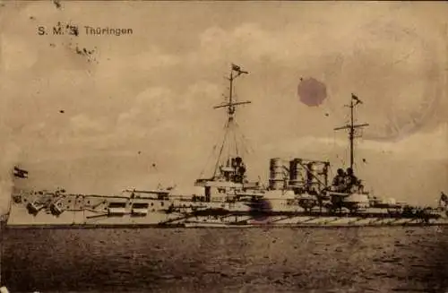 Ak Deutsches Kriegsschiff, SMS Thüringen, Linienschiff, Kaiserliche Marine