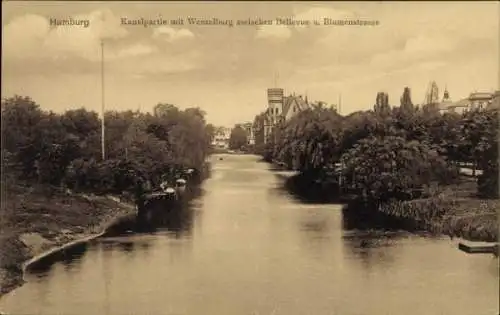 Ak Hamburg Mitte Altstadt, Kanalpartie, Wenzelberg, Bellevue, Blumenstraße