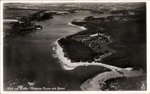 Ak Berlin Wilmersdorf Grunewald, Kaiser Wilhelm Turm und Havel, Fliegeraufnahme