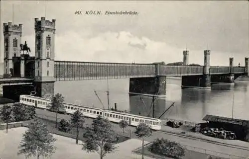 Ak Köln am Rhein, Eisenbahnbrücke, Straßenbahn