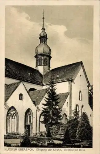 Ak Eltville am Rhein Hessen, Kloster Eberbach, Eingang zur Kirche, Restaurant Balth. Ress