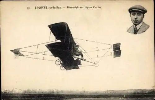 Ak Sports-Aviation, Riemsdyk auf Curtiss-Doppeldecker