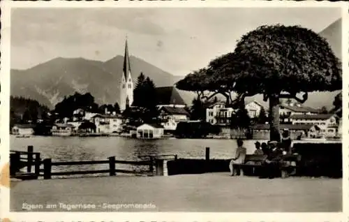 Ak Egern am Tegernsee Oberbayern, Seepromenade, Kirche