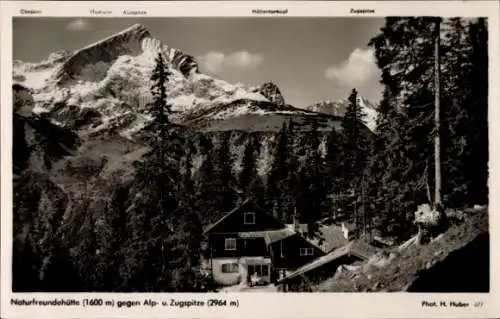 Ak Garmisch Partenkirchen in Oberbayern, Naturfreundehütte, Alpspitze, Zugspitze