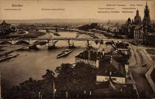 Ak Dresden Altstadt, Justizministerium, Friedrich-August-Brücke, Kunst-Akademie, Katholische Kirche