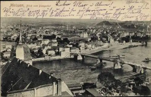 Ak Meißen an der Elbe, Blick vom Domgerüst, Brücke, Schiffe