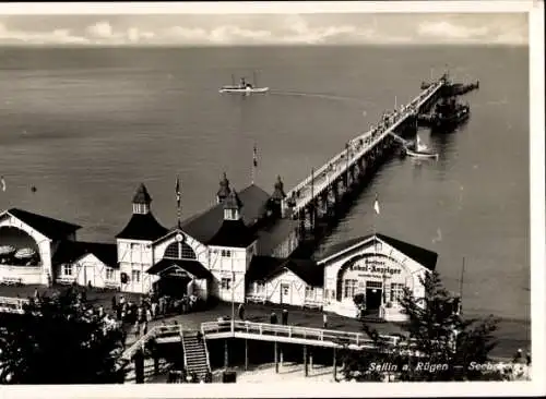 Ak Ostseebad Sellin auf Rügen, Seebrücke, Dampfer, Segelboot, Berliner Lokalanzeiger