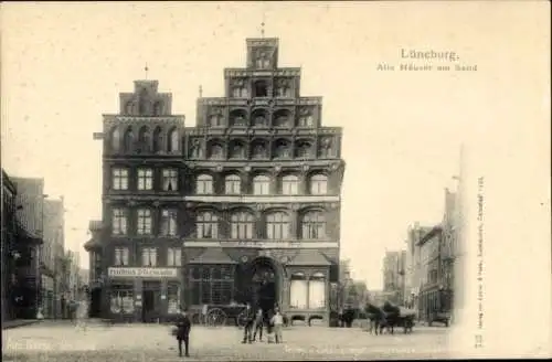 Ak Lüneburg in Niedersachsen, Alte Häuser am Sand, Geschäft Friedrich Hermann