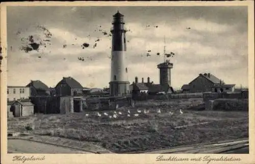 Ak Nordseeinsel Helgoland, Leuchtturm, Signalstation