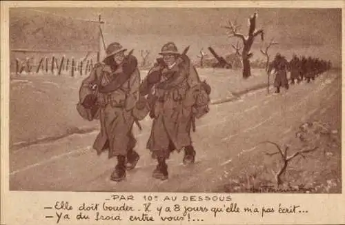 Künstler Ak Marschierende Soldaten, Winter, Schnee