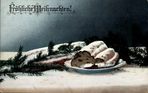Ak Glückwunsch Weihnachten, Brot, Teller, Tannenzweige