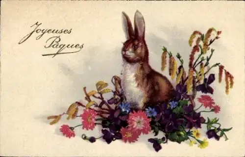 Ak Glückwunsch Ostern, Osterhase, Blumen