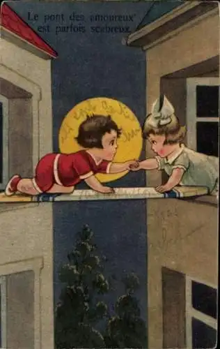 Ak Liebespaar, Kinder, Geheimes Treffen, Mond