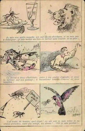 Künstler Ak Geschichte, Fliege, Zucker, Löwe, Fabel