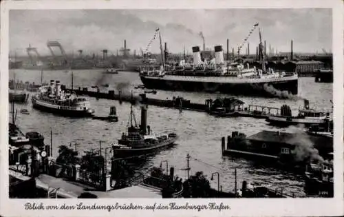 Ak Hamburg Mitte St. Pauli, Landungsbrücken, Hamburger Hafen, Dampfschiffe