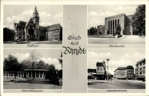 Ak Rheydt Mönchengladbach am Niederrhein, Rathaus, Stadthalle, Marienplatz, Schmölderpark